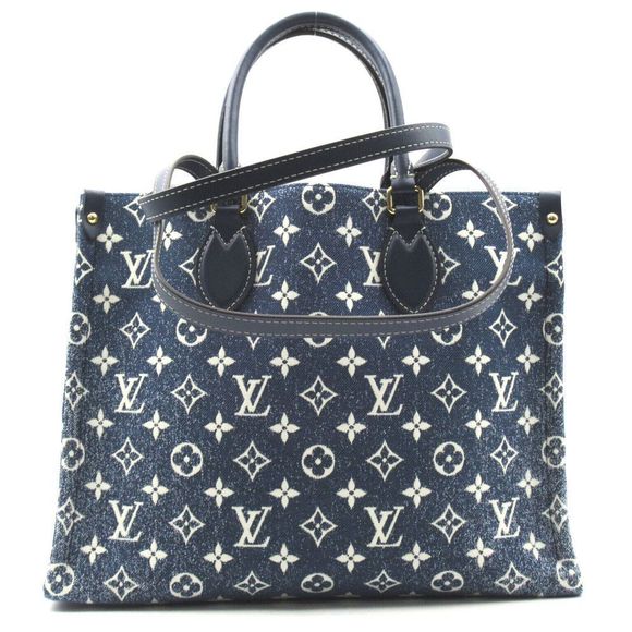 Louis Vuitton On The Go MM 2way Shoulder Bag Denim Monogram Blue  LV - Picture 1 of 11